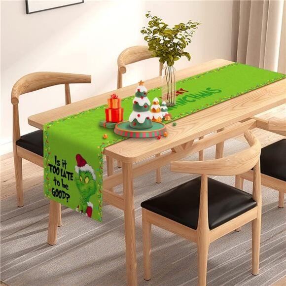 Merry Grinchmas Table Runner Christmas Xmas Buffalo Plaid Winter 13" x 72" - Picture 1 of 5